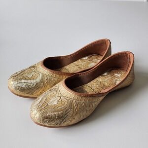 Xstream Gold Shoes Embroidered Ballet Flats Womens 8 Metallic Formal Event Party